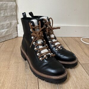 Target Black Leather Lace-Up Boots with Brown Accents